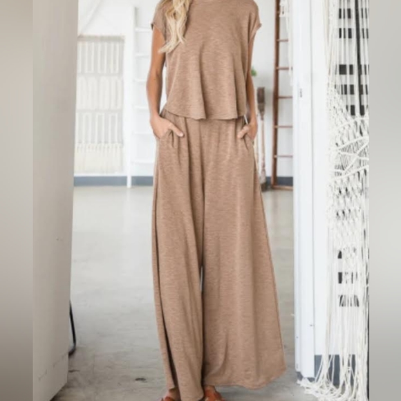 Bucket List Open Front Wide Leg Jumpsuit - Picture 2 of 6